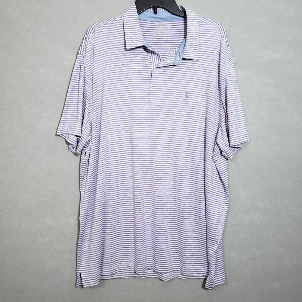 IZOD Performance 2XL Golf Polo Shirt Purple White Striped Stretch Short Sleeve